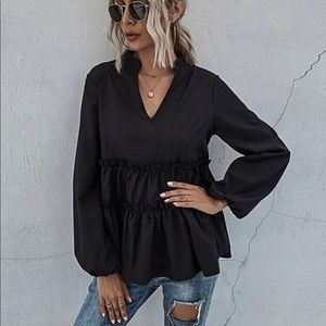 Chic Black Women's Blouse with Ruffle Detail